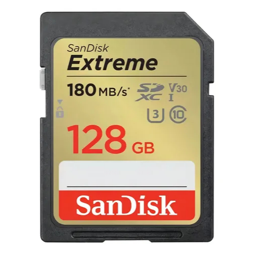 Cartão SDXC 128GB SanDisk Extreme 180MB/s UHS-I V30 U3 4K Alta Velocidade Original para Câmeras e Filmagem Profissional