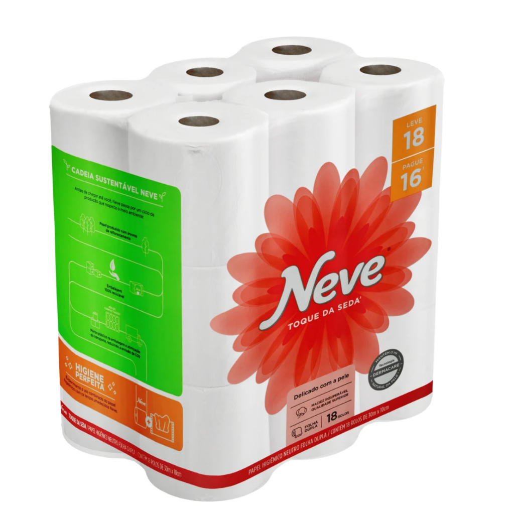 Papel Higiênico Neve Folha Dupla  Toque de Seda18 Rolos 20mts
