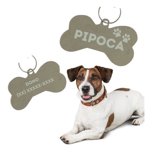 Kit 2 plaquinhas de identificação pet com gravação laser