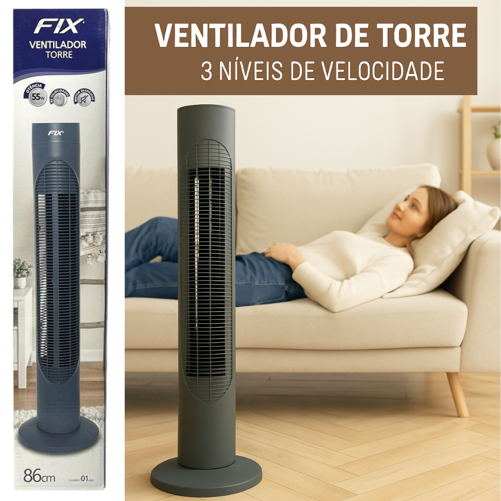 Ventilador de Torre Vertical 3 Níveis de Velocidade Silencioso 127V 220V para Sala Quarto Escritório