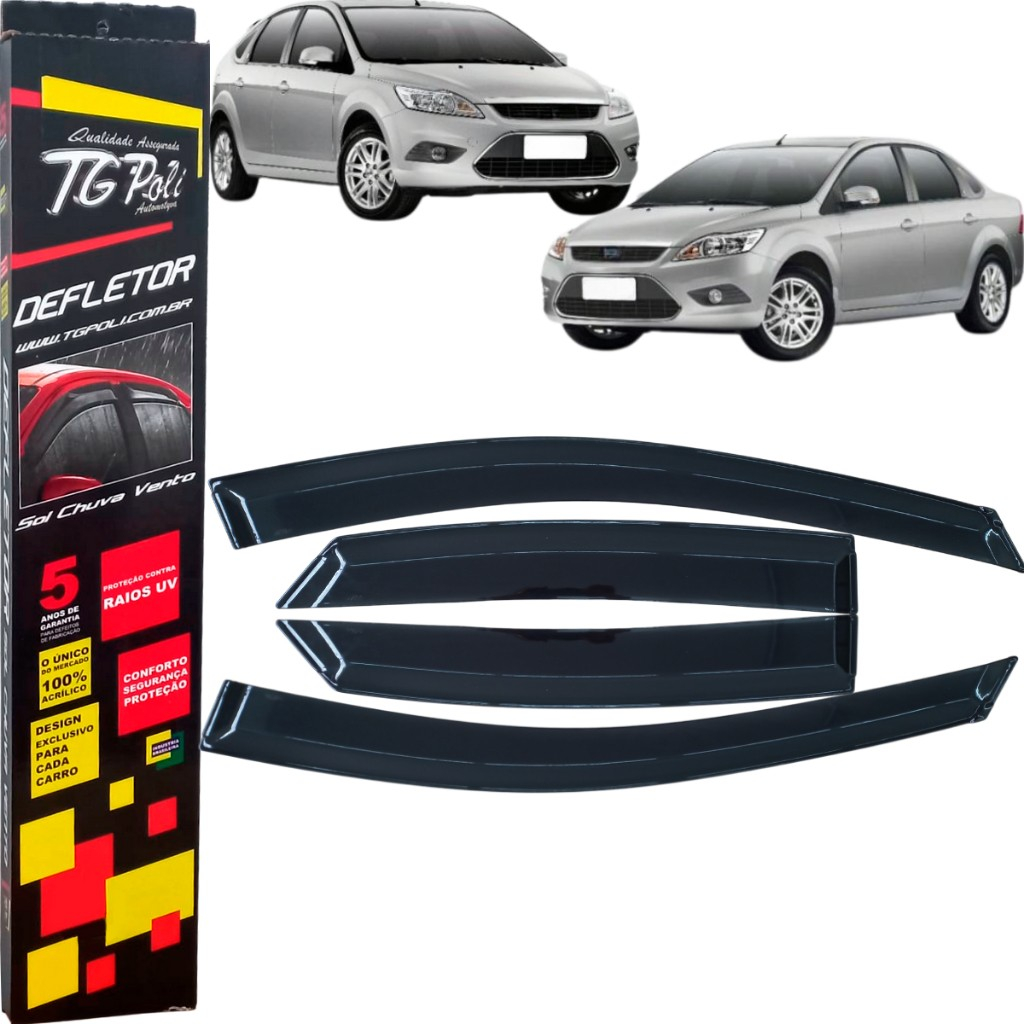 Calha de Chuva Defletor Ford Focus Hatch E Sedan 2009 2010 2011 2012 2013 100% Acrílico Fumê Tgpoli