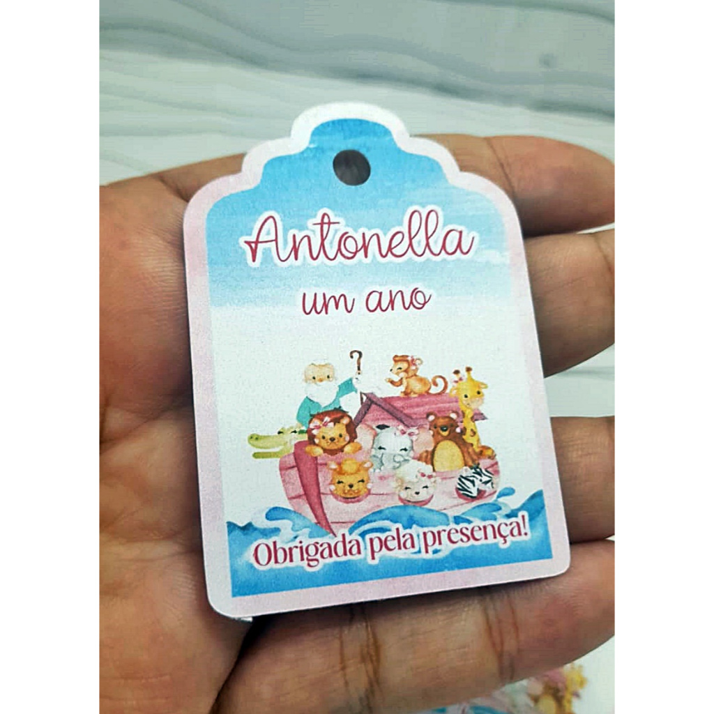 Kit Tag personalizada ARCA DE NOÉ MENINA ROSA - Tag/aplique agradecimento para lembrancinhas e sacolinhas