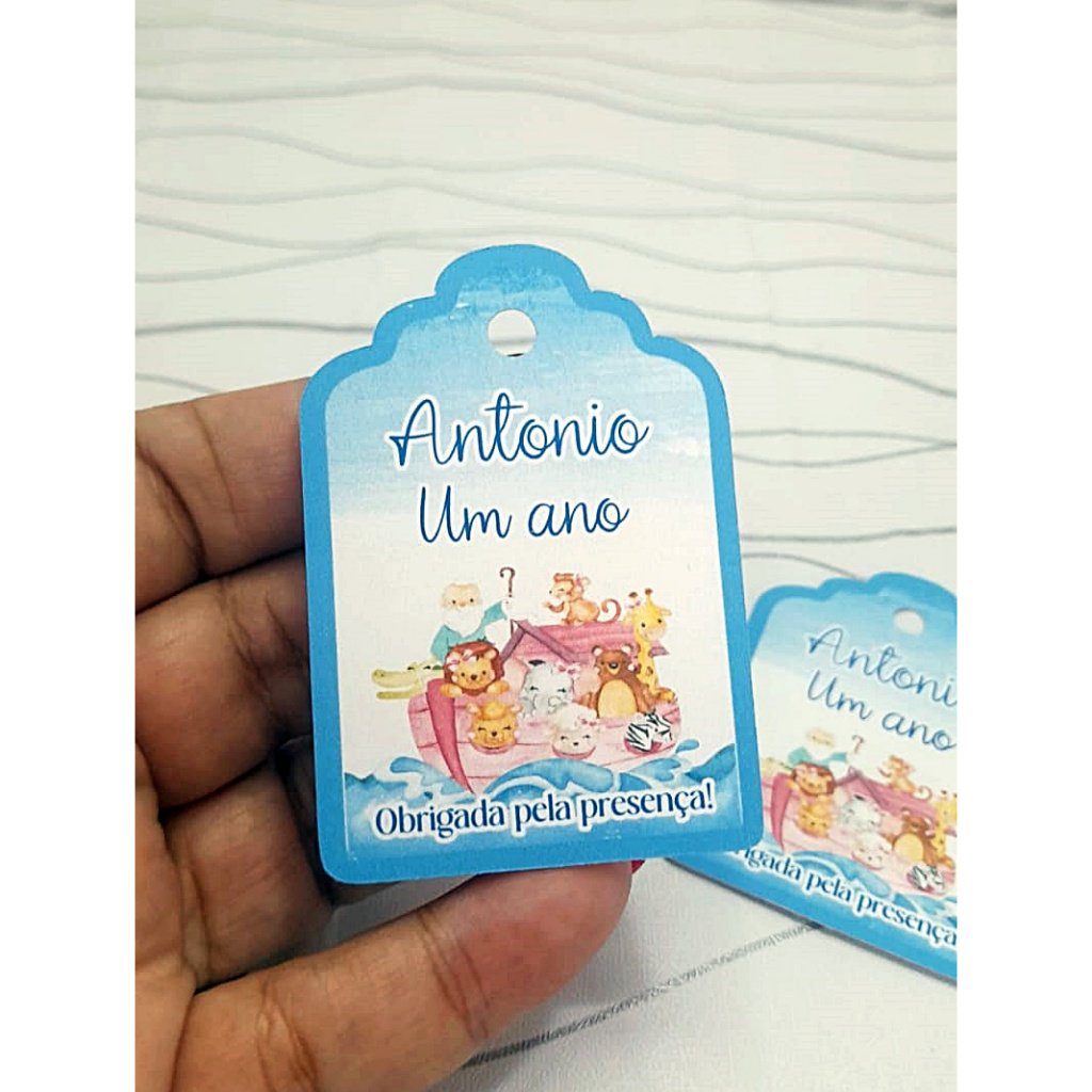 Kit Tag personalizada ARCA DE NOÉ MENINO AZUL - aplique personalizada para lembrancinhas e sacolinhas