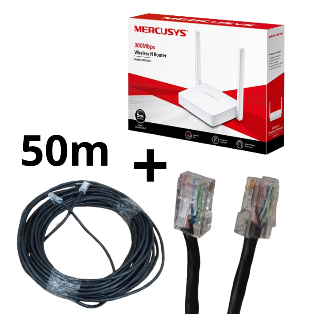 Kit Roteador Repetidor Mercusys V1 MW301R branco + 50 Metros Cabo De Rede