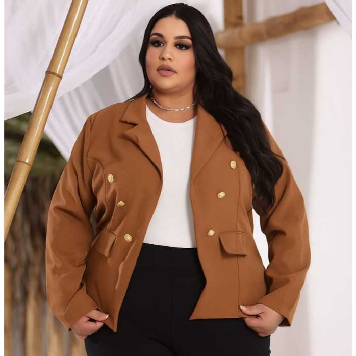 Jaqueta Blazer Femenino  Plus Size con botão Alfaiateria Elegante  Moderno Social Lindo  BlusaG1 G2 G3