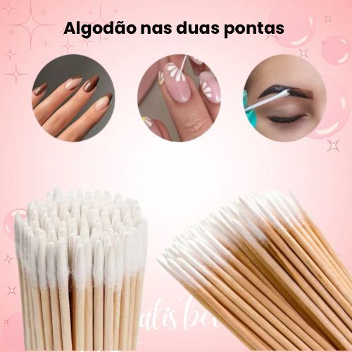 Palitos com Algodão nas duas pontas  Limpeza Henna Micropigmentaçao Alinhamento Unha Boca