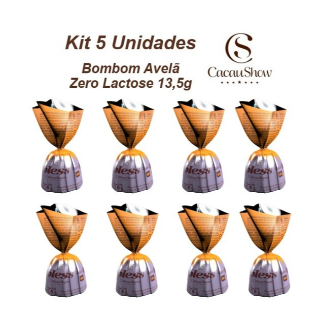 Kit Show 5 un Bombom avelã zero lactose 13,5g Chocolate Cacau Show em Oferta na Shopee