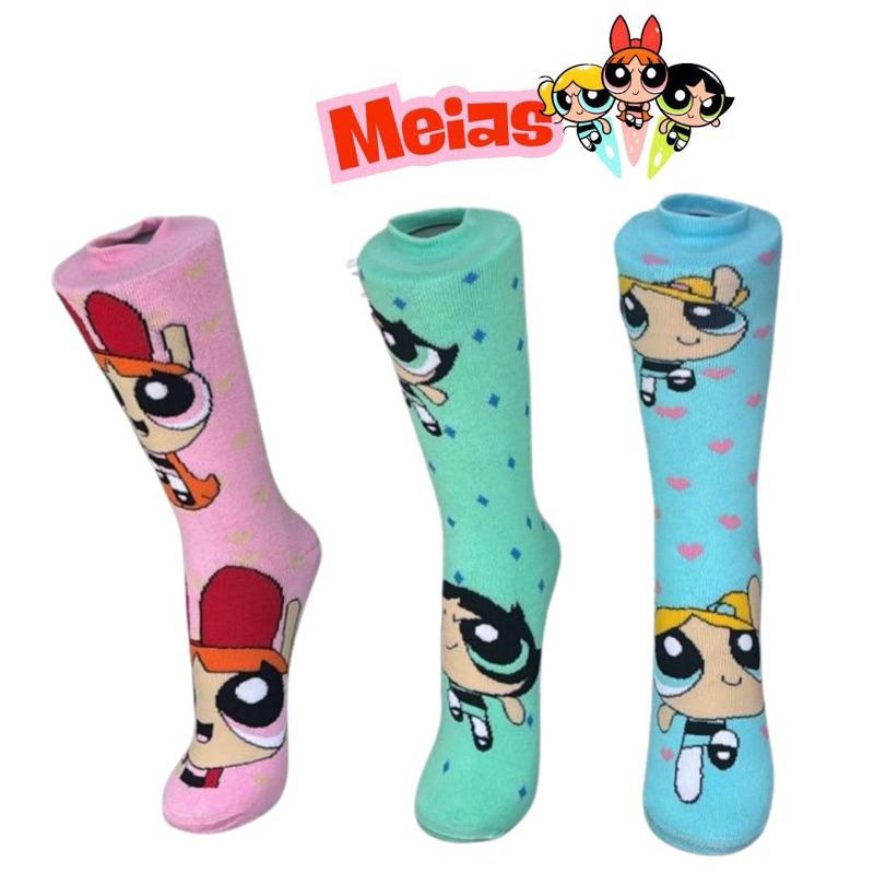 Meias Feminina Cano Alto Meninas Superpoderosas em Oferta na Shopee