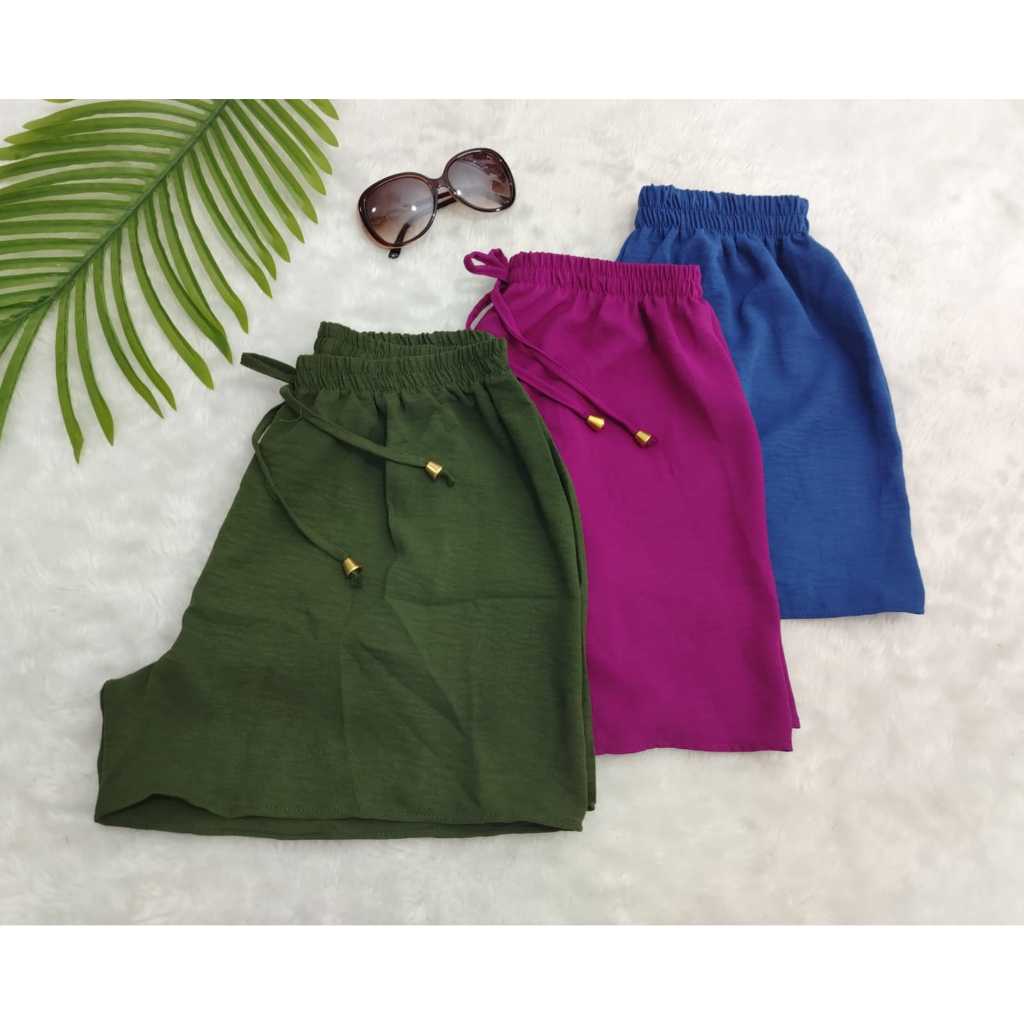 KIT 3 SHORTS FEMININO TECIDO DUNA CÓS ELÁSTICO MODA PRAIA VERÃO 2026 em Oferta na Shopee