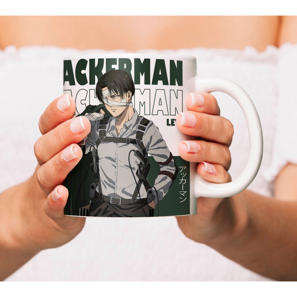 Caneca Levi Ackerman Attack On Titan Porcelana Personalizada 325ml Colecionável Presente Geek
