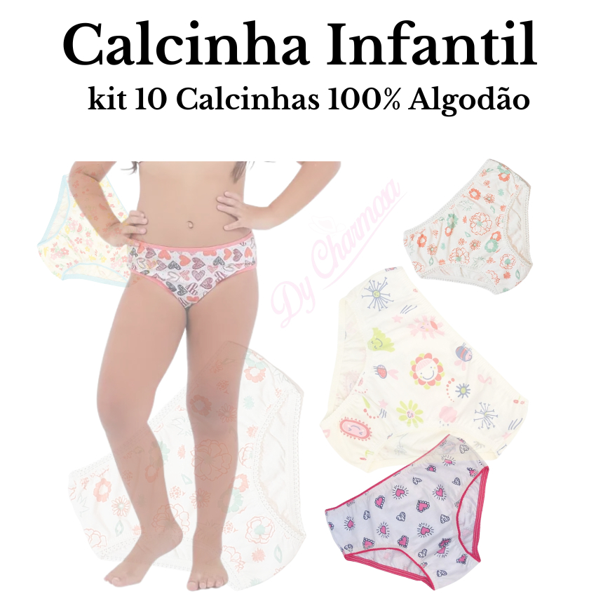 Calcinha Infantil kit 05 Calcinhas 100% Algodão Estampas Variadas. Você pode escolhe em P M ou G