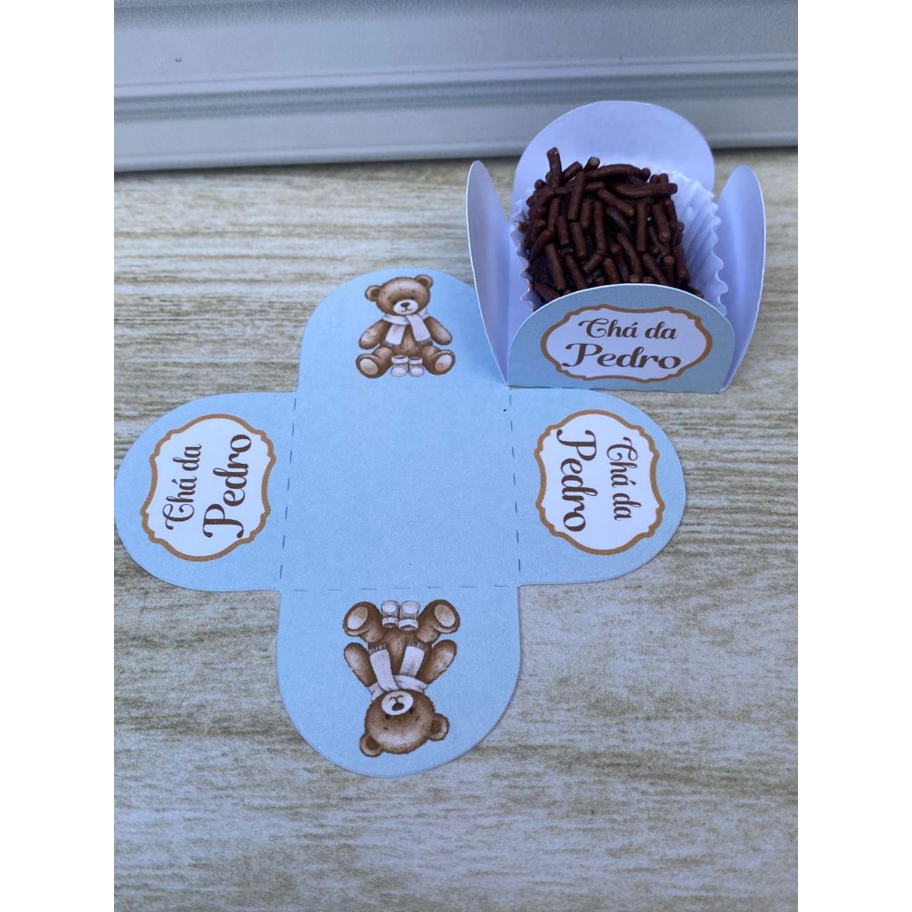 Forminha para doce brigadeiro CHÁ REVELAÇÃO BEBÊ URSINHO  SAPATINHO AZUL Personalizadas festa
