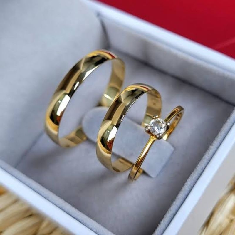 Aliança Tungstênio 4mm Abaulada Anatômica + Solitário + Estojo Shopee