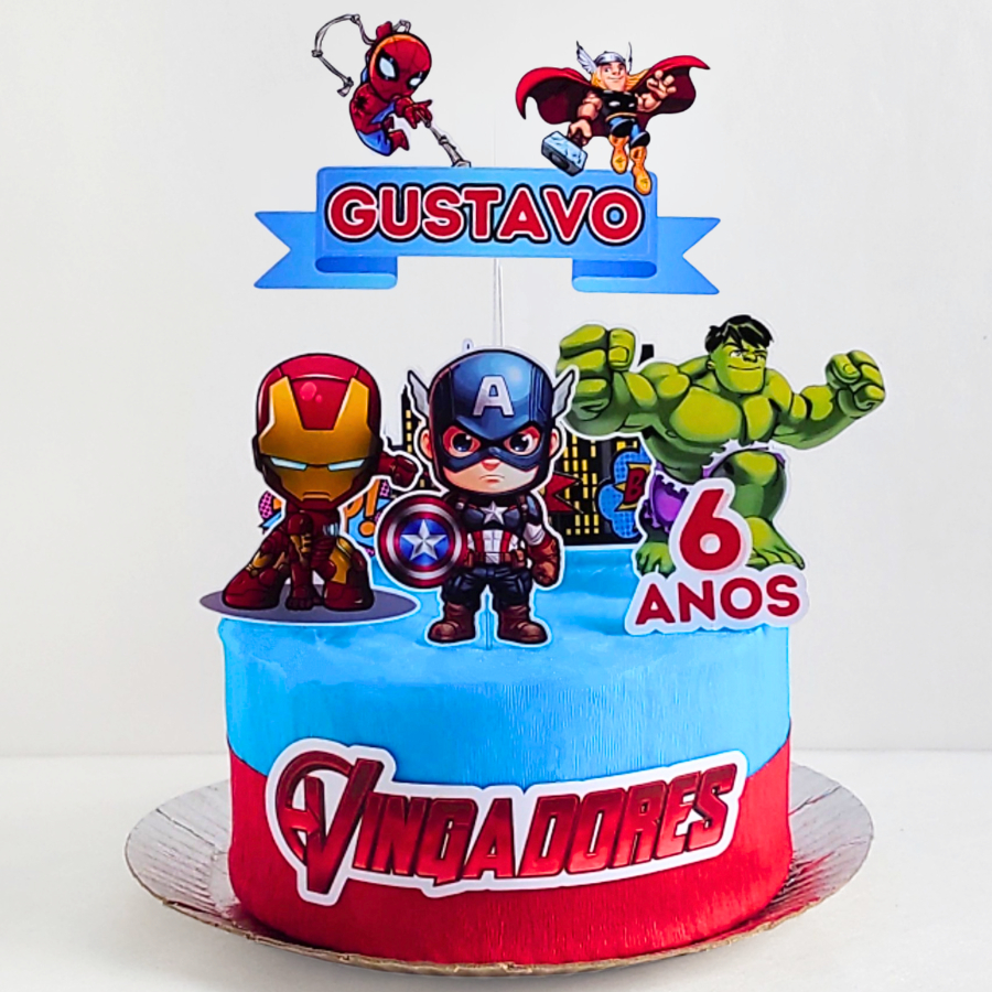 Topo de Bolo Personalizado Vingadores com Nome e Idade Para Festa de Aniversário Infantil Criança Topper Lembrancinha