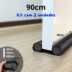 Kit 2 Unidades 90cm Veda Porta Ajustável Protetor Rolinho Impermeável Proteção Dupla Preto