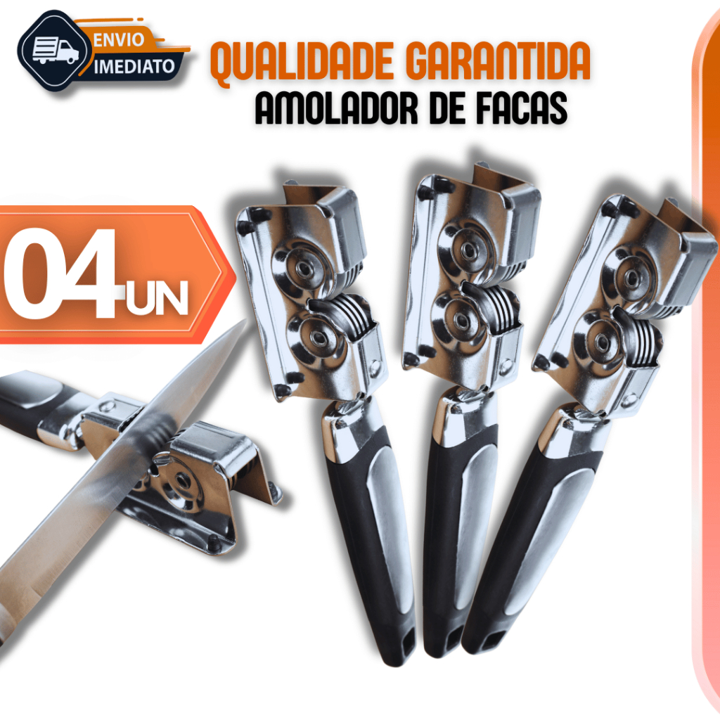 Combo Kit 4 Amolador de Faca Afiador Facas Tesoura Inox Variáveis Utilidades Casa Cozinha Mesa Premium