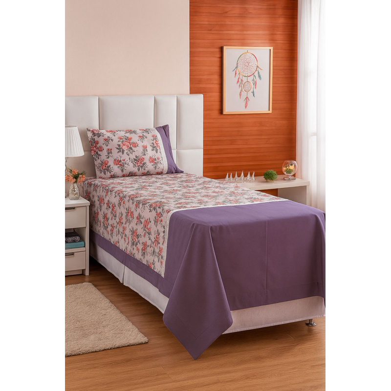 lençol solteiro floral estampado em Oferta na Shopee