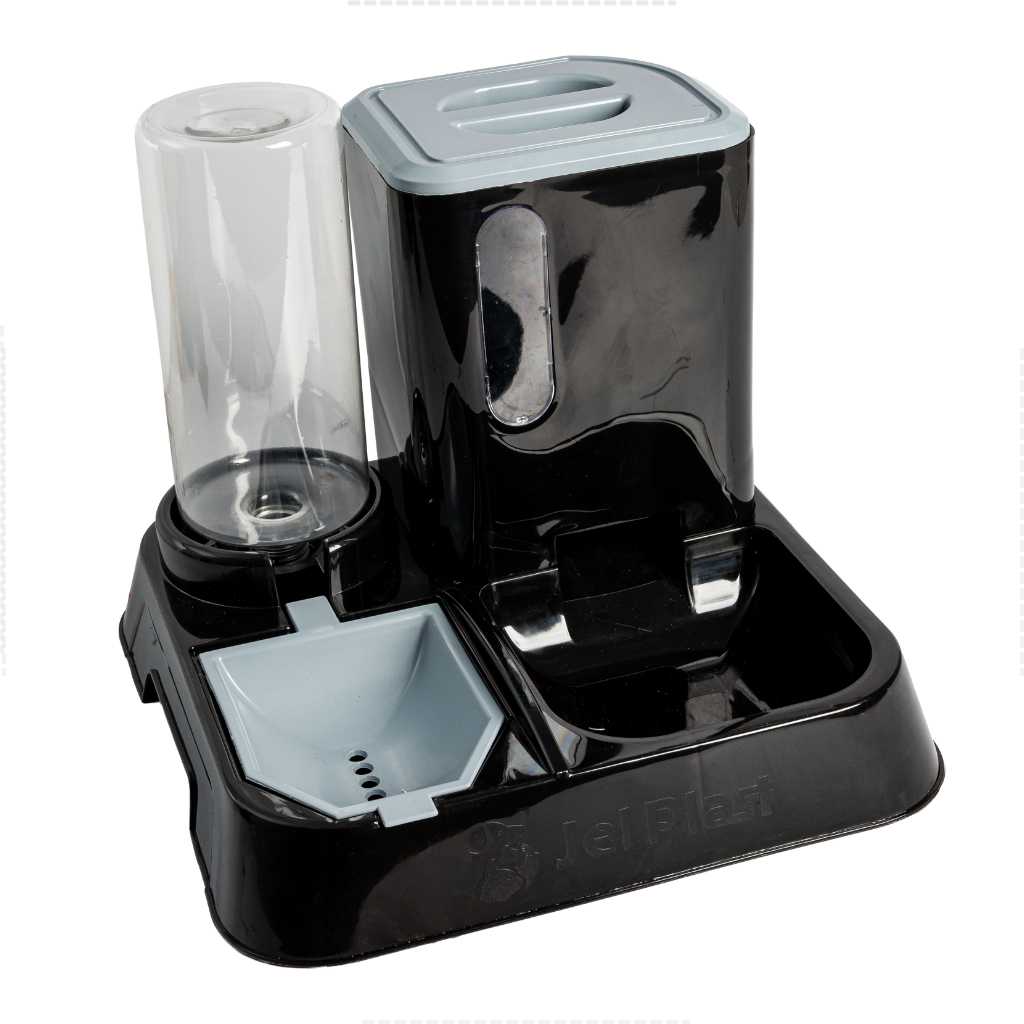 Comedouro e Bebedouro Automatico Pet para Cachorros Cães e Gatos Elevado com Porta Ração Agua Preto