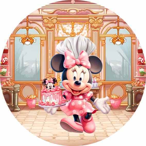 PAINEL REDONDO TECIDO SUBLIMADO 1,30m CONFEITARIA DA MINNIE