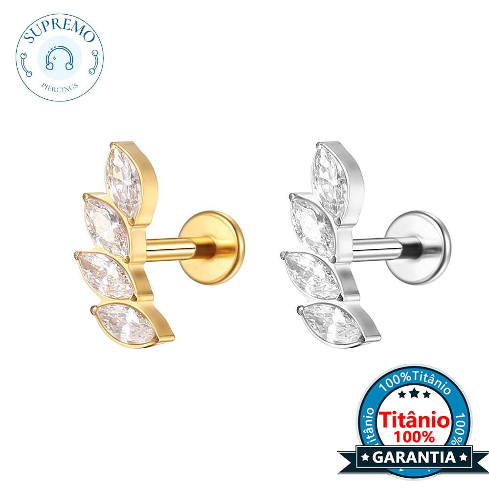 Piercing Labret Titânio PVD Folhas Zircônia | Helix, Tragus, Conch, Nariz, Boca-Medusa e Outros
