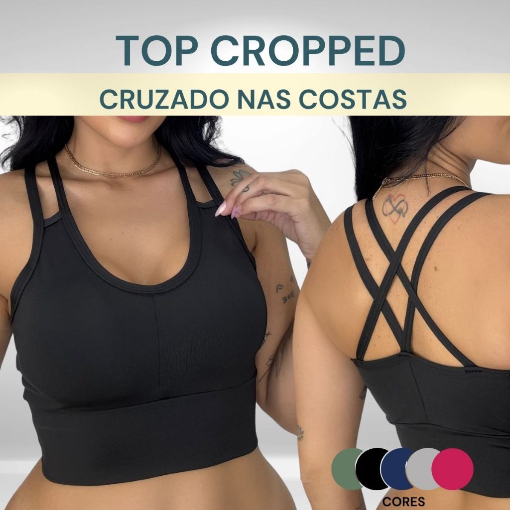 Top Cropped Fitness de Academia Cruzado nas Costas Arsenall Fitness Envio Imediato