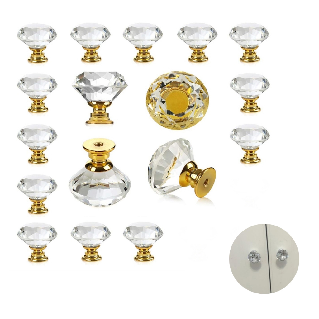 Kit 15 Puxadores Cristal Para Cômoda Porta E Armário luxuoso Estilo moderno em Oferta na Shopee