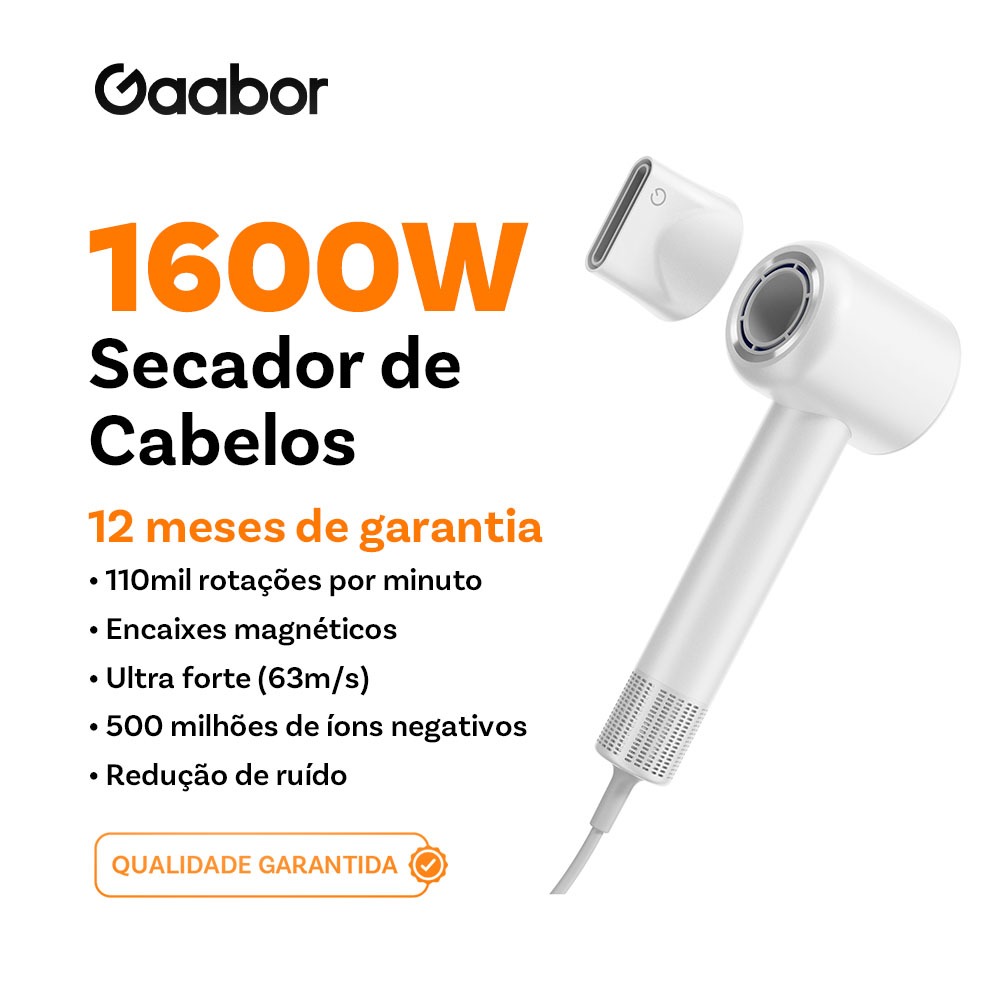 Gaabor Secador de Cabelo Vento Forte Íon Negativo Cuidado Capilar 110000 RPM HD-M02B/HD-M02C em Oferta na Shopee
