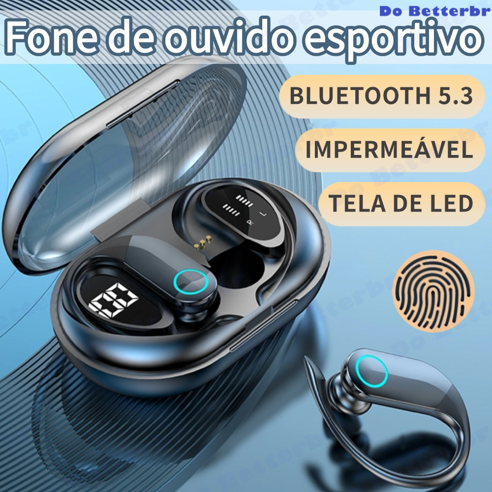 Fone de ouvido Sem Fio Bluetooth TWS Esportivo Design Pendurado Na Orelha Ergonômico