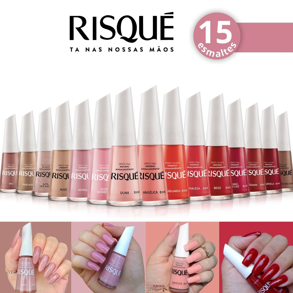 Kit Esmalte Risque 15 Cores Vermelho Nude Esmalte Promoção Atacado