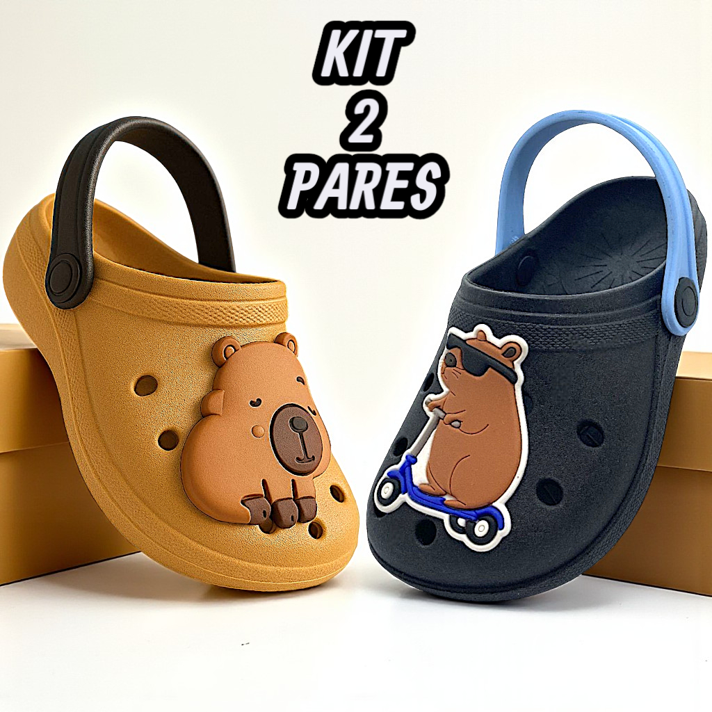 Kit Com 2 Pares Sandália Babuche Infantil Menino Capivara Tendência