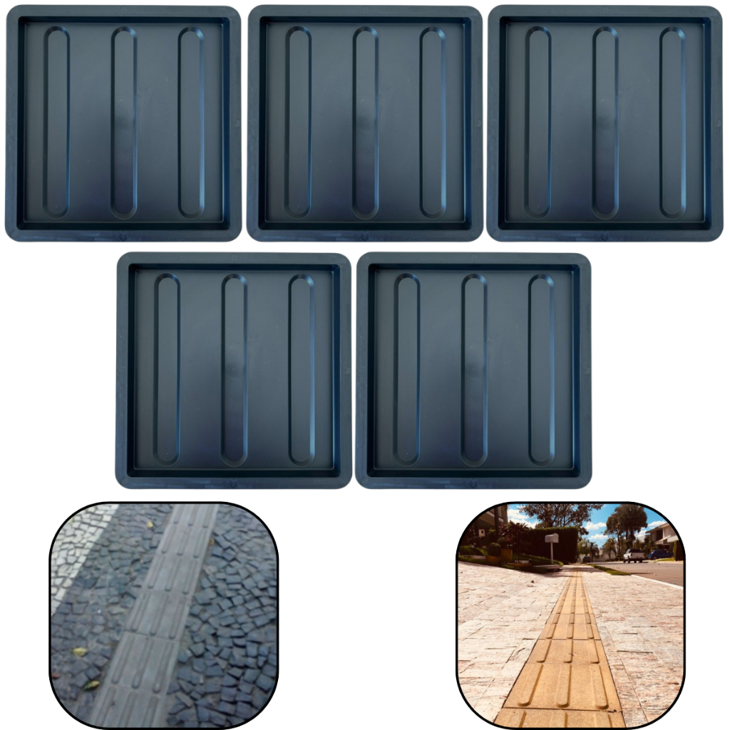 Kit 5 Forma Calçada Piso Tátil de Direção Direcional p Cego Concreto Corredor Hospital 25x25x2,5
