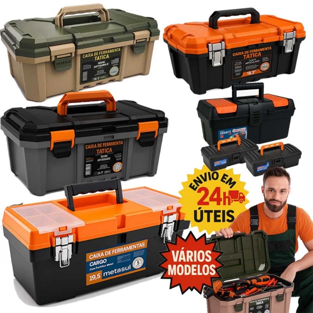 Caixa Ferramenta Maleta Tática Grande Articulada Bandeja Removível Original Metasul em Oferta na Shopee