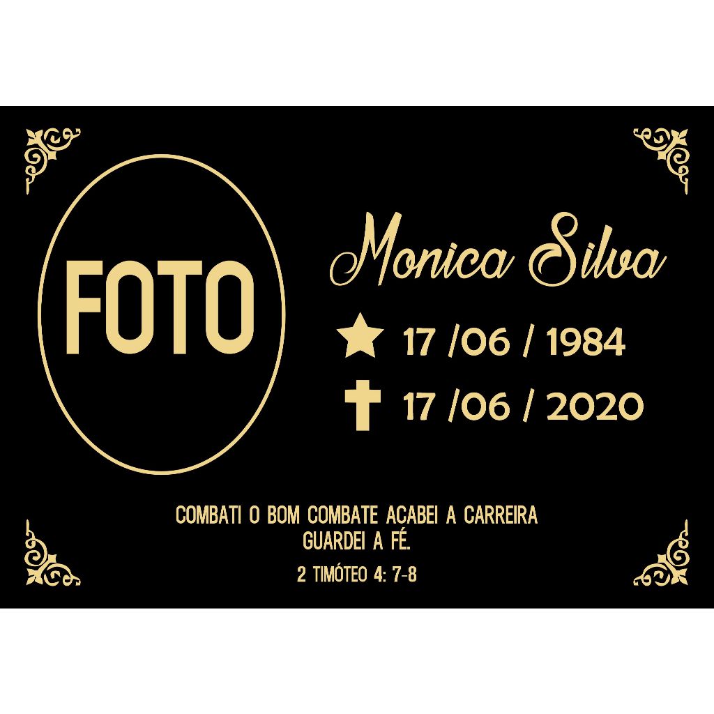 Placa de Alumínio Para Jazigo Túmulo Lápide Homenagem Personalizada Tamanhos 10x15 / 10x28 / 20x28cm