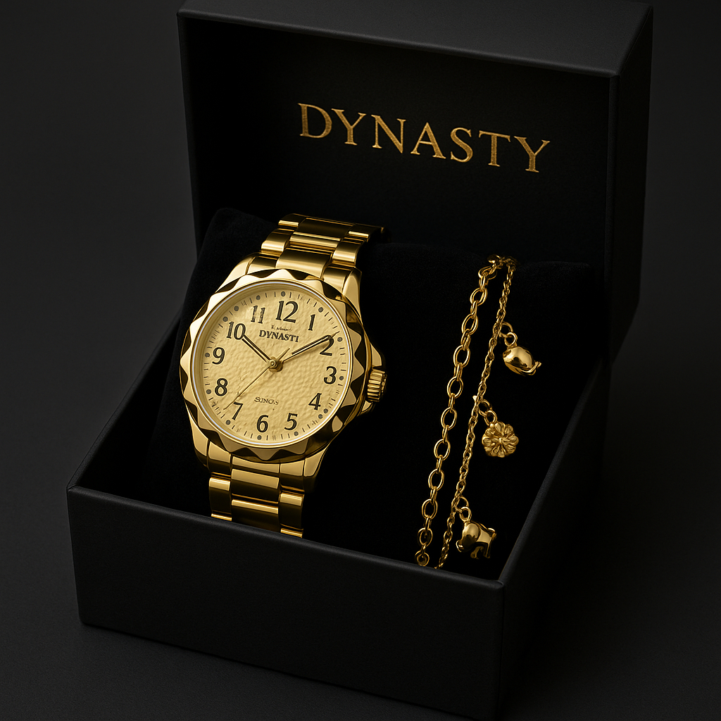 Relógio Feminino Dourado Banhado a Ouro 18k Original Resistente a água + Pulseira