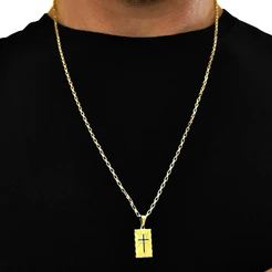 Corrente Masculina Ouro 18k Tijolinho + Cruz vazada | Hipoalergenico | Qualidade PREMIUM