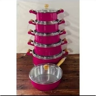 JOGO DE PANELA ROSA PINK COM TAMPA DE VIDRO + FRIGIDEIRA CAÇAROLA N:20 COM PEGADORES DE MADEIRA