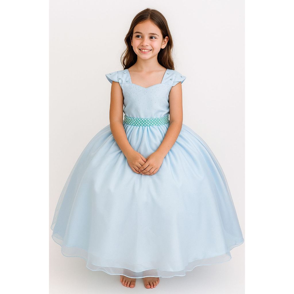 Vestido Longo Infantil Azul Bebê Menina Juvenil Roupa Festa Social Princesa Formatura Casamento 4 Ao 18