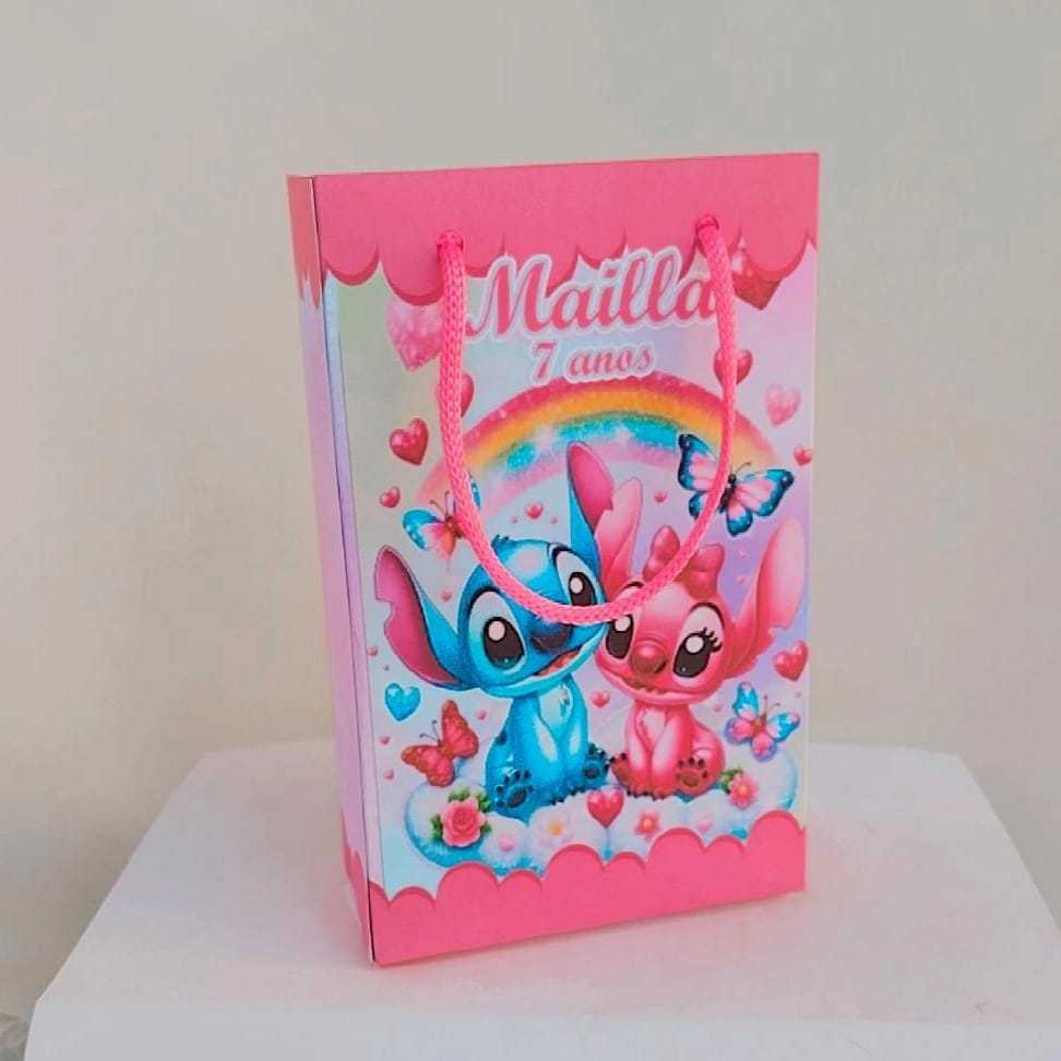 Kit Sacolinha Surpresa Personalizado ANGEL E STICH Lembrancinhas Aniversário PEGUE E MONTE