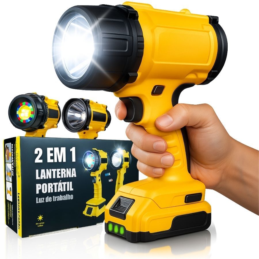 Lanterna LED Recarregável 2 em 1 Super Potente 10000 Lumens Luz Foco e Difusa IPX4 Bateria 7500mAh
