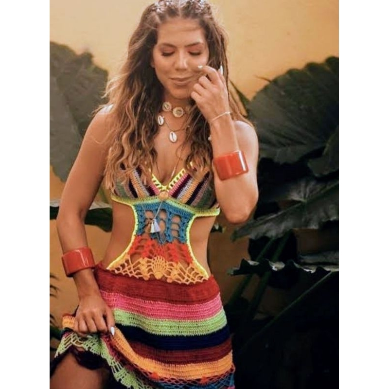 vestido de crochê colors / vestido verão/vestido colorido/vestido feminino saida de praia