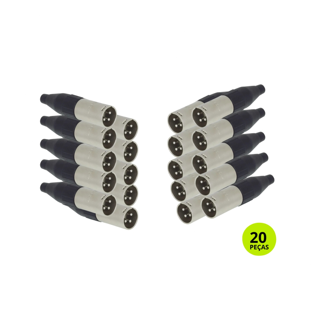 Kit 20 Conectores Cannon Macho Santo Angelo Xlr Sa2x Preto