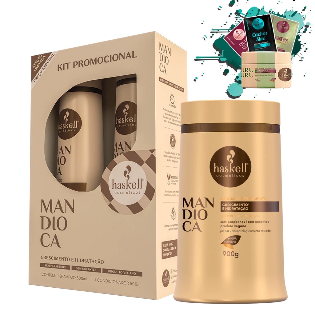 Promopack Haskell 500ml e Máscara 900gr Mandioca em Oferta na Shopee