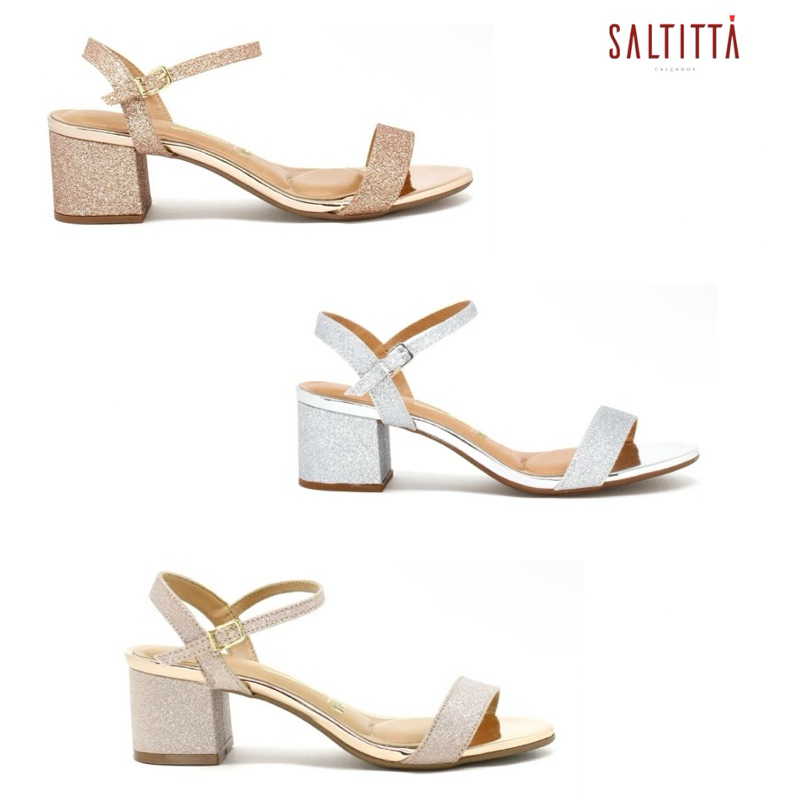 Sandália Vizzano Salto Quadrado Médio festa brilho gliter 6291900