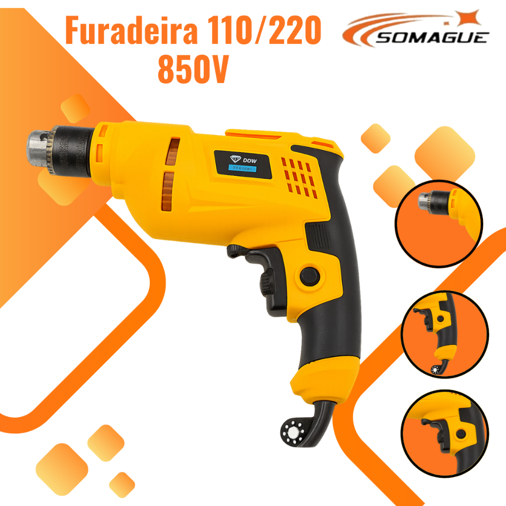 Furadeira  650W Mandril Chave 10 mm