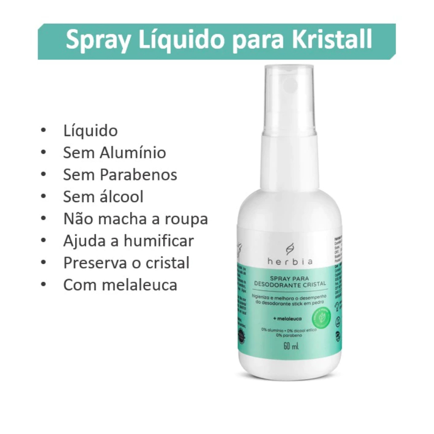 Kit 2 Spray para Desodorante Cristal Melaleuca 60ml Herbia Natural Vegano Kristal Stick Pedra