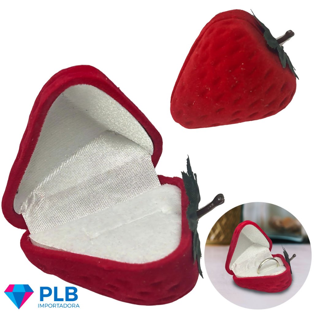 Estojo Caixinha de Aliança Anel Jóias Brinco Veludo Vermelho Morango Organizador Acessórios em Oferta na Shopee