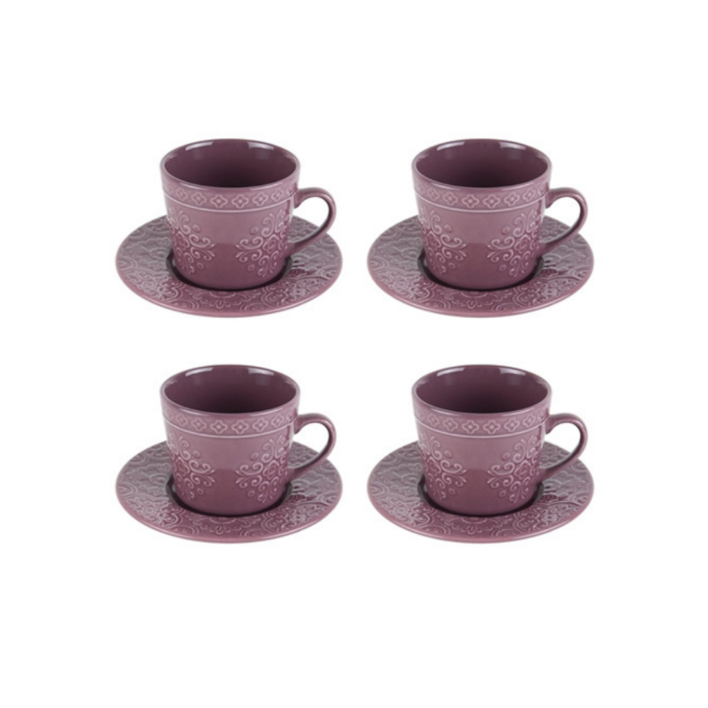 Conjunto 4 Xícaras Café Porcelana Com Pires  Lilac 80ml 17592