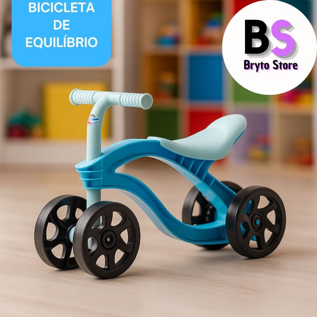Bicicleta de Equilíbrio Infantil sem Pedais 4 Rodas Andador Brinquedo Estável p/ Criança Bebê 1 ano+