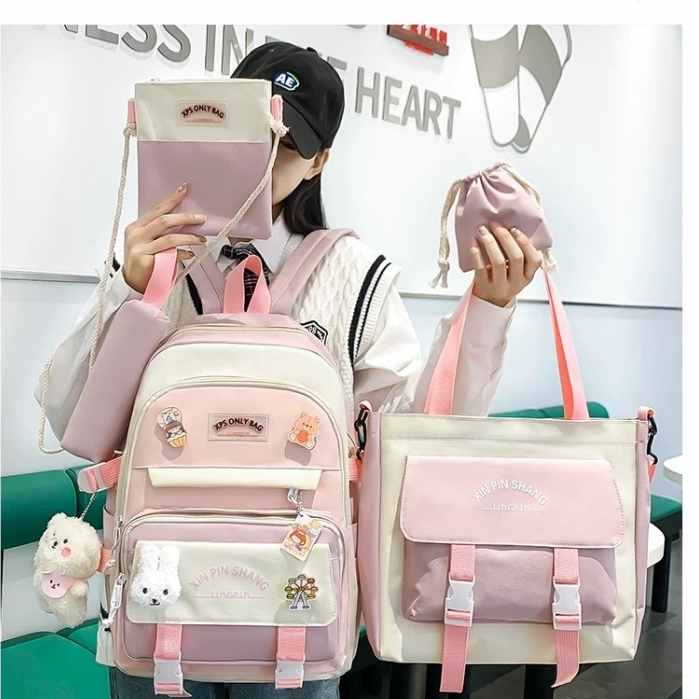 Kit 5 Bolsa Mochila Femina  De Nylon adequado Para Escola Multiuso