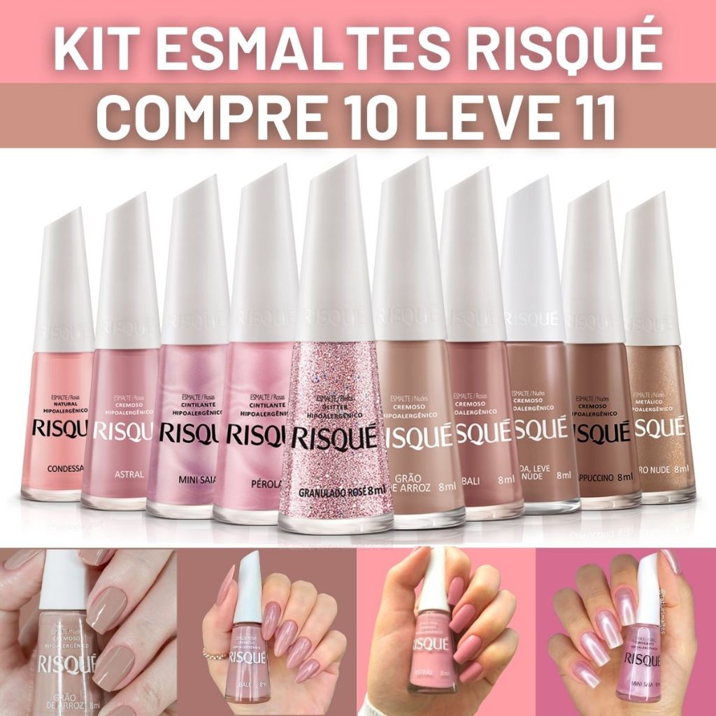 Risque Kit de Esmalte Nude Rosa Marrom Kit 10 Esmaltes em Oferta na Shopee